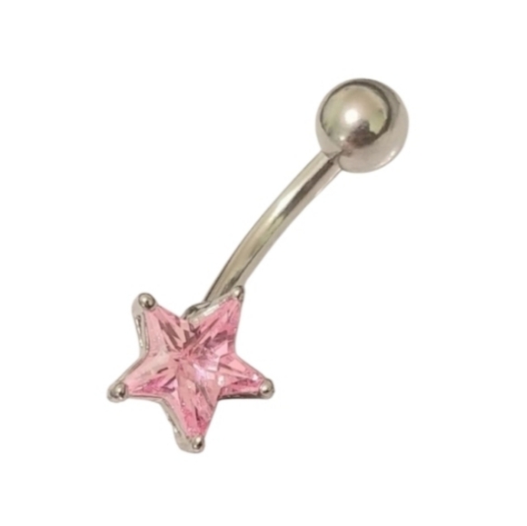Star Pink Diamond Silver Belly Piercing Jewelry - Picture 1 of 6
